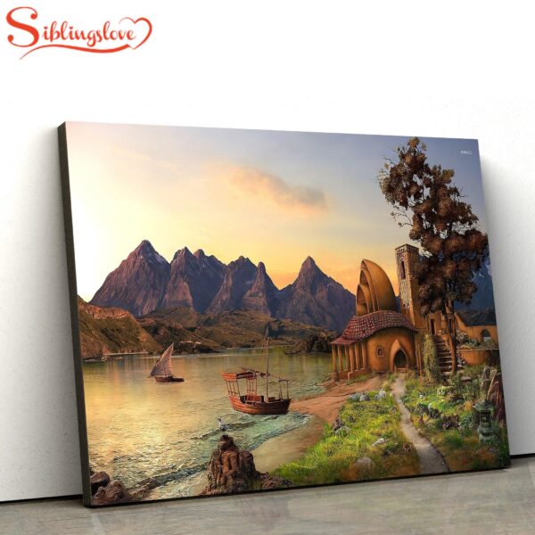 Fairy Tale Landscape House to the Mountain Canvas Wall Art