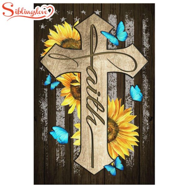 Faith Cross Butterfly Sunflower Faith Canvas Wall Art Prints