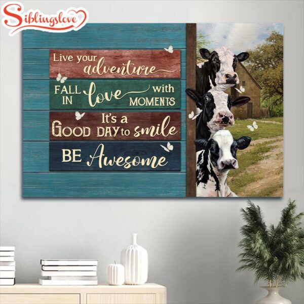 Family Amazing Dairy Cow Green Meadow Gift For Members Family It’s A Good Day To Smile Canvas Wall Art