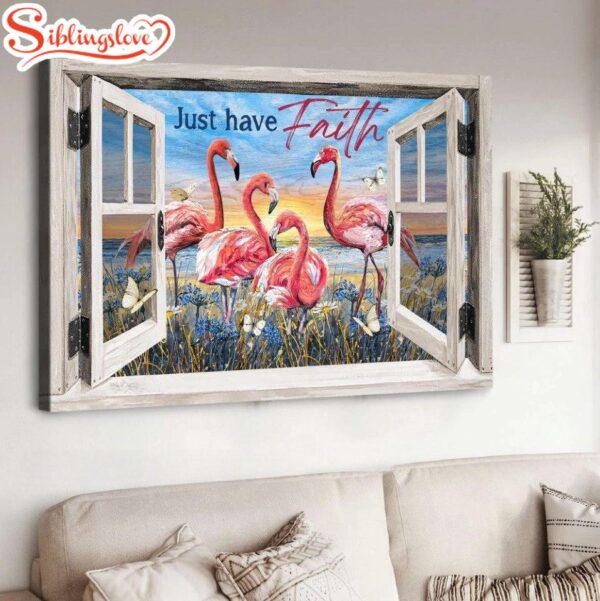 Flamingo Painting Sunny Day Just Have Faith Canvas Wall Art