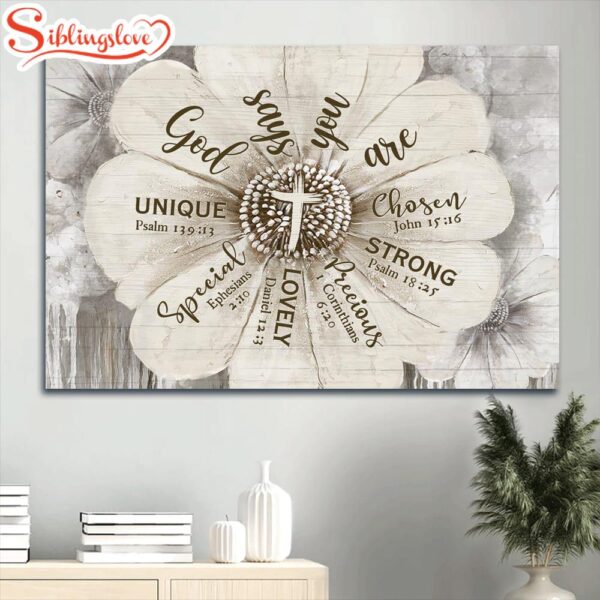 Flower Painting Vintage Drawing Bible Verse God Says You Are Canvas Wall Art