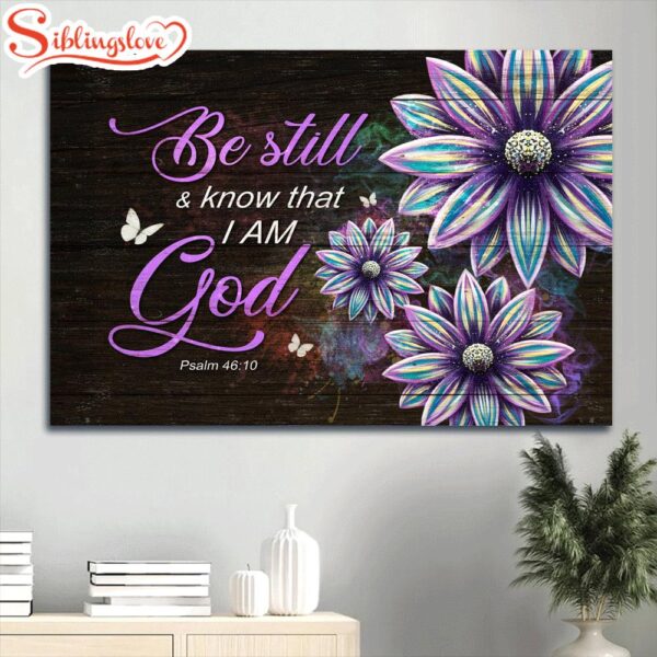 Flower Painting White Butterfly Bible Verse Be Still & Know That I Am God Canvas Wall Art