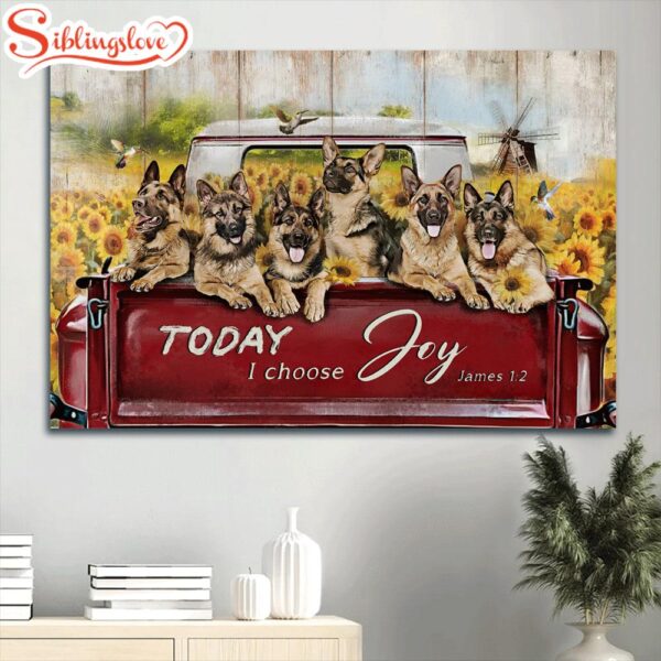 German Shepherd Sunflower Field Hummingbird Red Truck Gift For German Shepherd Lover Today I Choose Joy Canvas Wall Art