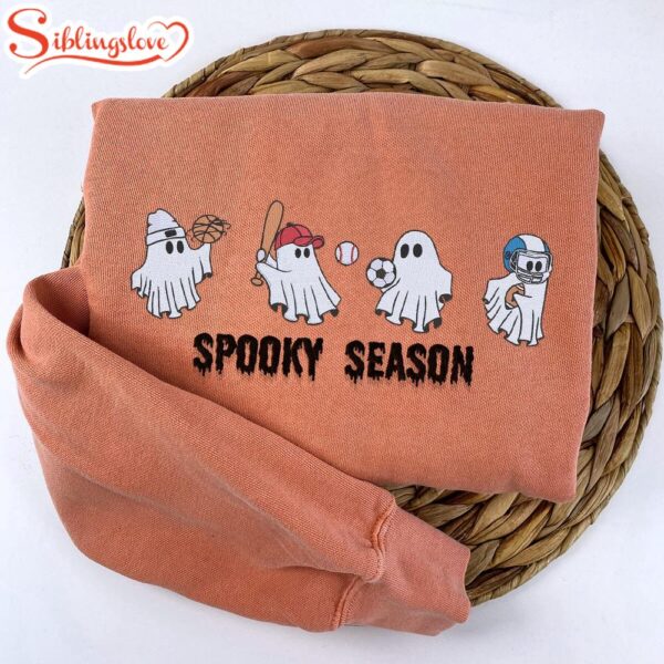 Ghost Playing Sport Spooky Season Halloween Embroidered Sweatshirt Fashion Style