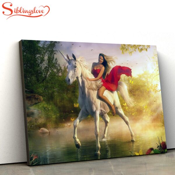 Girl And Unicorn Horse Painting Canvas Wall Art