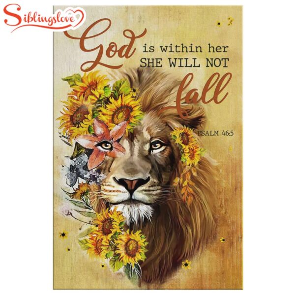 God Is Within Her She Will Not Fall Sunflower Lion Canvas Wall Art Prints