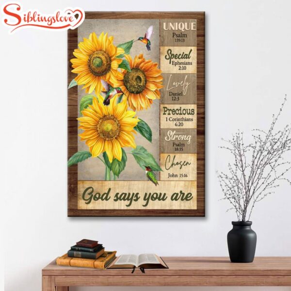 God Says You Are Hummingbird Sunflower Christian Canvas Art