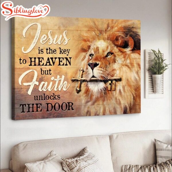 Golden Key Beautiful Lion Jesus Is The Key To Heaven Canvas Wall Art