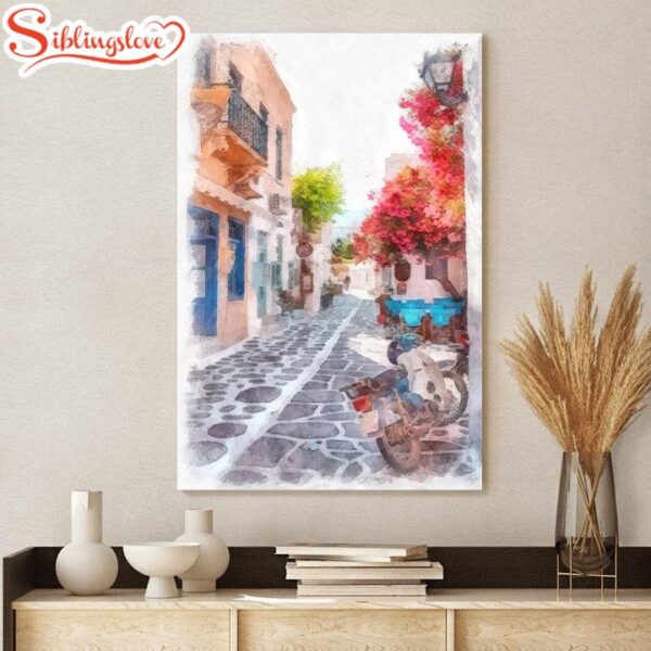 Greek Island Street Painting Canvas Wall Art