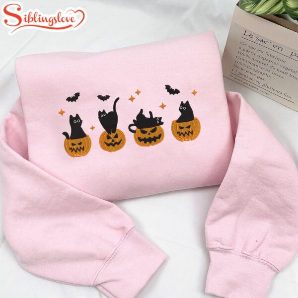 Halloween Black Cat Embroidered Sweatshirt Fashion Style For Halloween