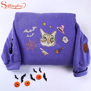 Halloween Cat Embroidered Sweatshirt Fashion Style