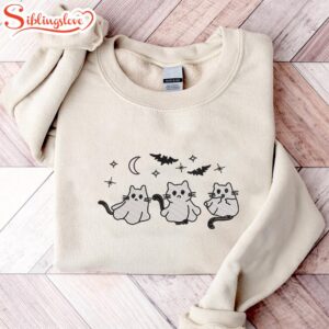 Halloween Ghost Cats Embroidered Sweatshirt…