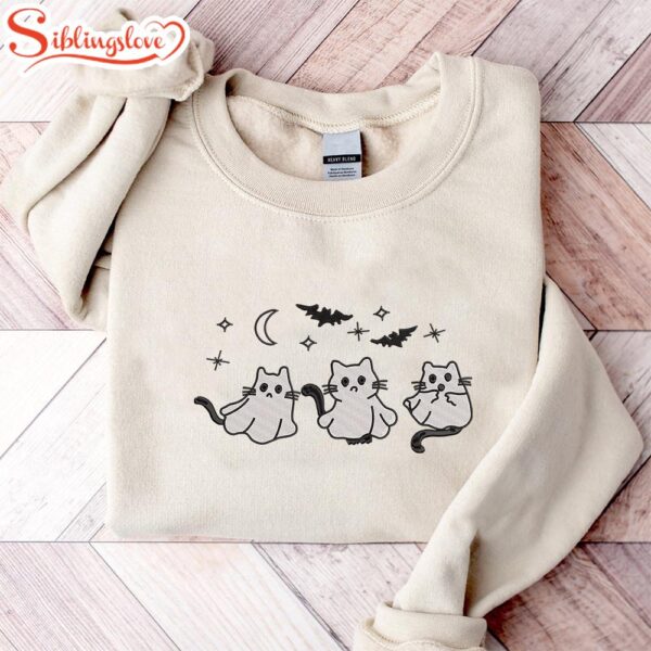 Halloween Ghost Cats Embroidered Sweatshirt Fashion Style For Halloween