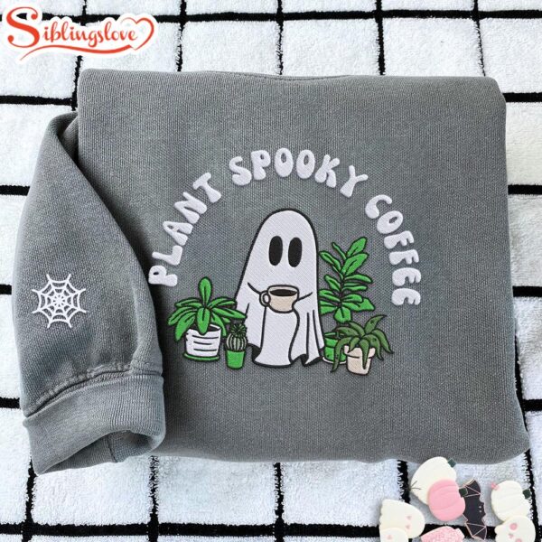 Halloween Ghost Plant Coffee Embroidered Sweatshirt Fashion Style