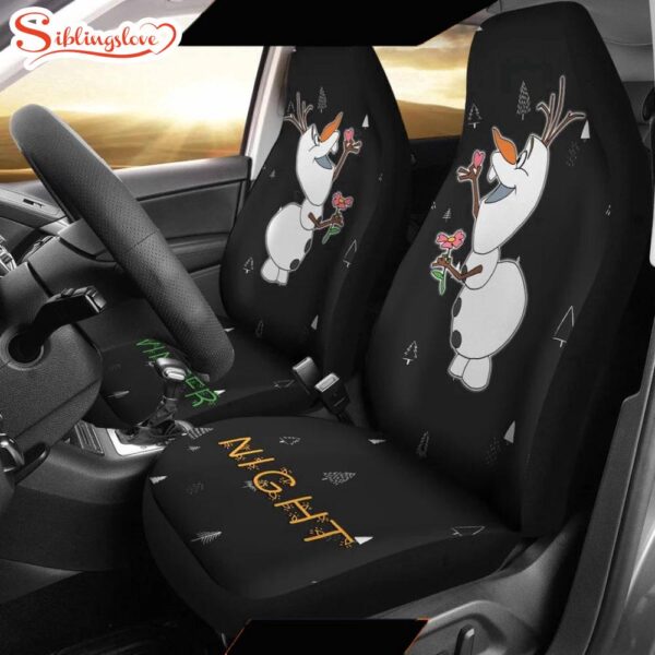 Happy Olaf Decoring Xmas Winter Night  Cartoon Seat Cover Car Decor