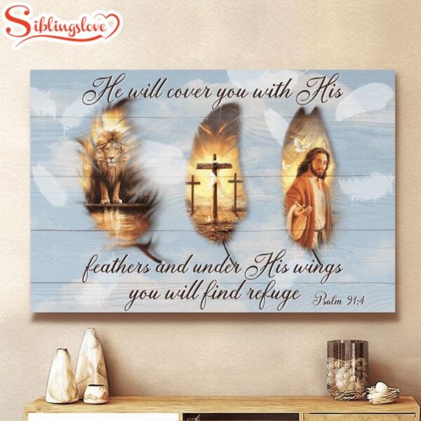 He Will Cover You With His Feather Jesus Canvas Wall Art