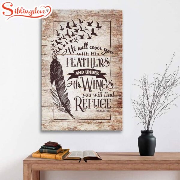 He Will Cover You With His Feathers Psalm 914 Bible Verse Canvas Art