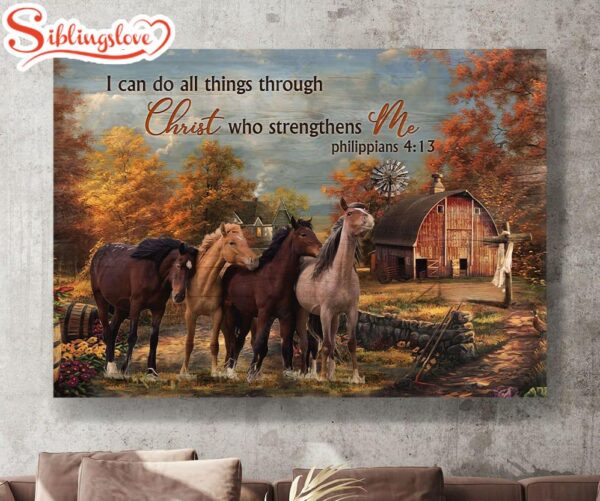 Horses Autumn Forest I Can Do All Things Through Christ Who Strengthens Me Canvas Wall Art