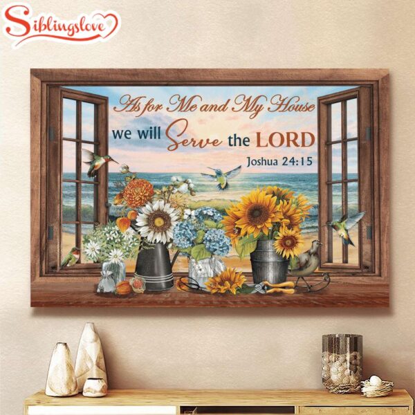 Hummingbird Flowers Beach We Will Serve The Lord Canvas Wall Art