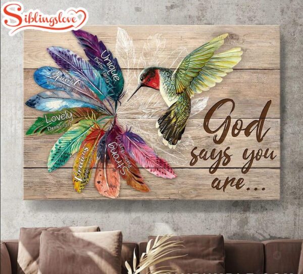 Hummingbird God Says You Are Rainbow Feathers Canvas Wall Art