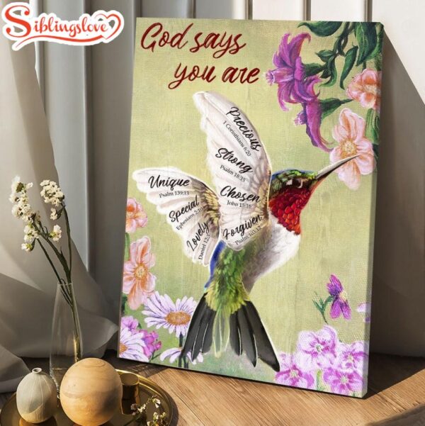 Hummingbird Painting Flowers God Says You Are Canvas Posters