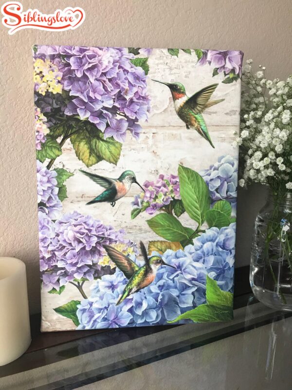 Hummingbirds And Hydrangeas Canvas Wall Art