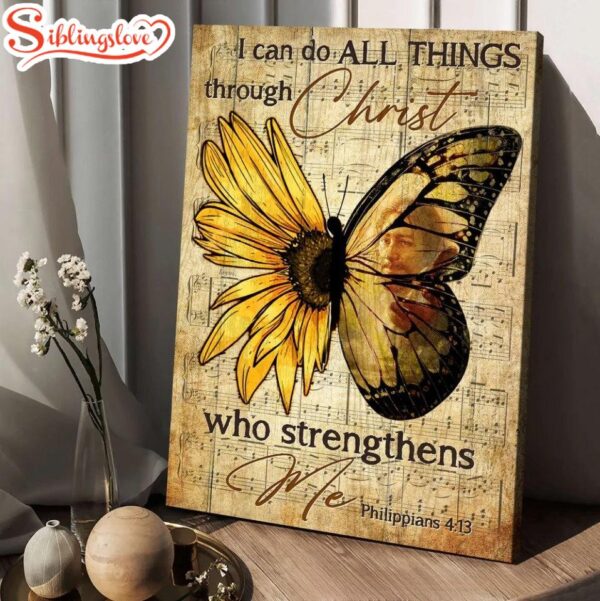 I Can Do All Things Through Christ Canvas Butterfly Sunflower Pattern Painting Canvas Posters