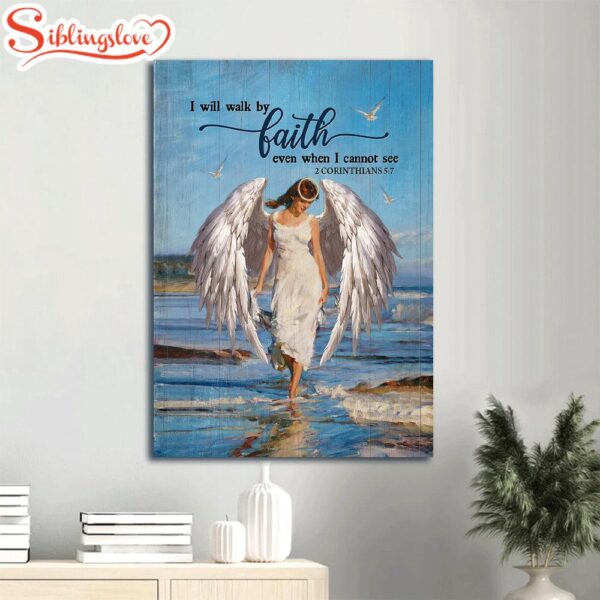 I Will Walk By Faith Canvas Wall Art Beautiful Girl With Angel Wings Canvas