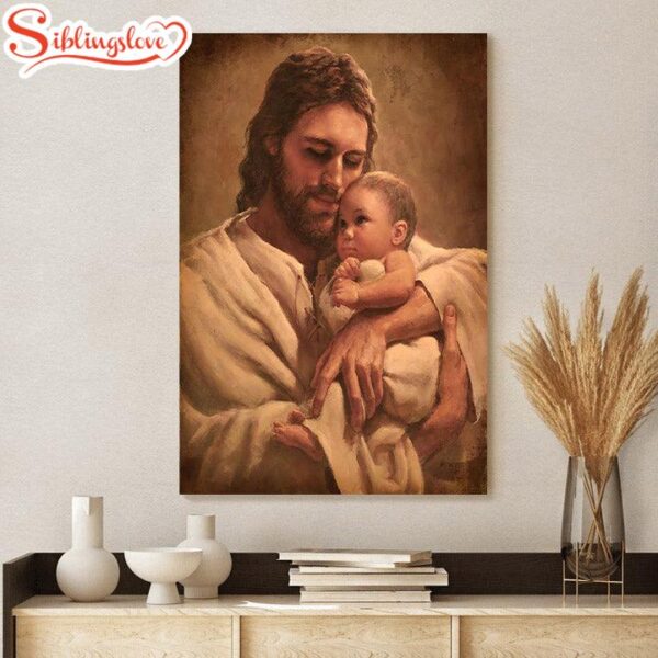 Jesus And A Child Picture In The Arms Of His Love Canvas Wall Art