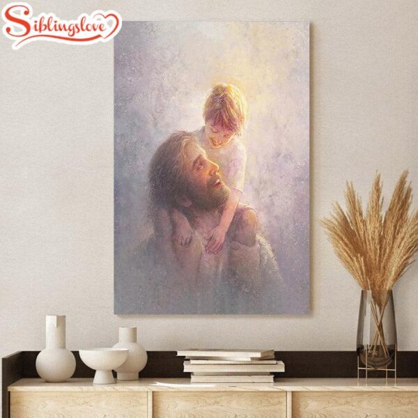 Jesus And A Child Picture Light Upon His Shoulders Canvas Wall Art