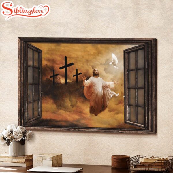 Jesus And Dove The Rugged Cross Heaven’s Lights Canvas Wall Art