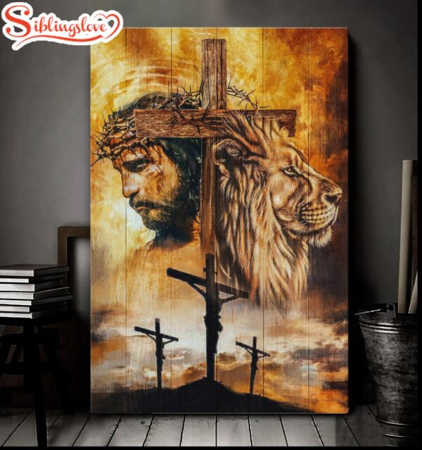 Jesus And Lion Cross Design Canvas Posters