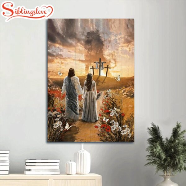 Jesus And The Girl Painting Canvas Wall Art Amazing Sunset Stunning Lion Poppy Flower Canvas