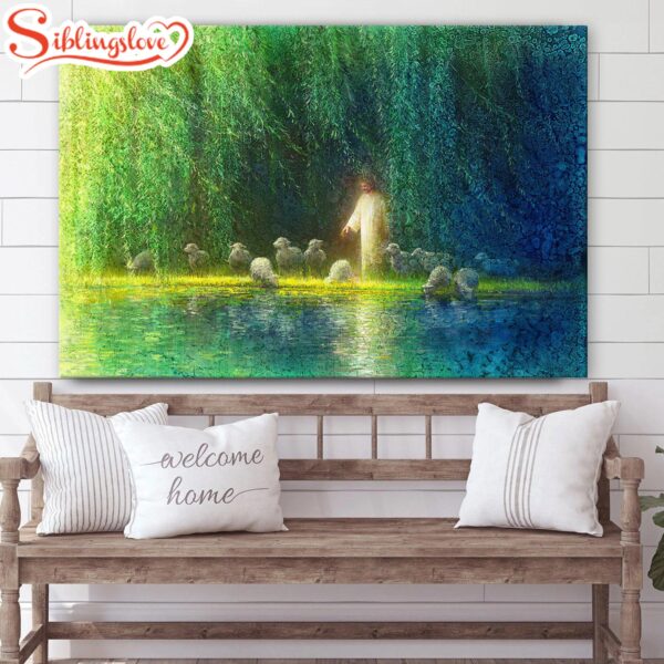 Jesus And The Lamb Picture Among The Willows Canvas Wall Art