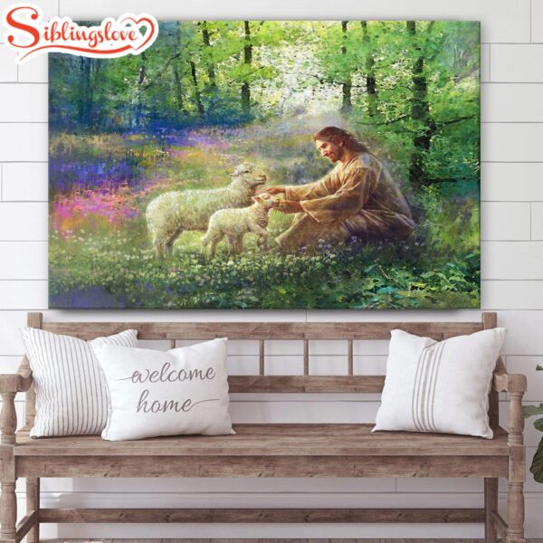 Jesus And The Lamb Picture Bring Me The Little Ones Canvas Wall Art