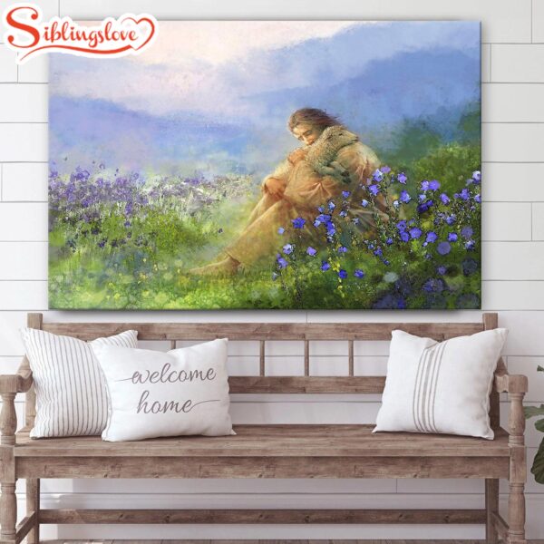 Jesus And The Lamb Picture Comforter Canvas Wall Art