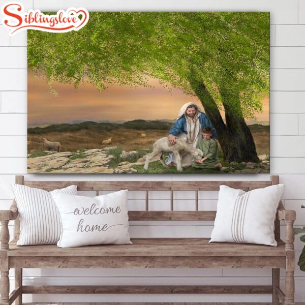 Jesus And The Lamb Picture Feed My Lambs Canvas Wall Art