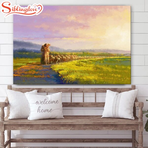 Jesus And The Lamb Picture Going Home Canvas Wall Art