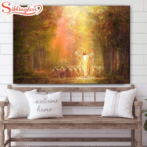 Jesus And The Lamb Picture Heaven’s Glow Canvas Wall Art