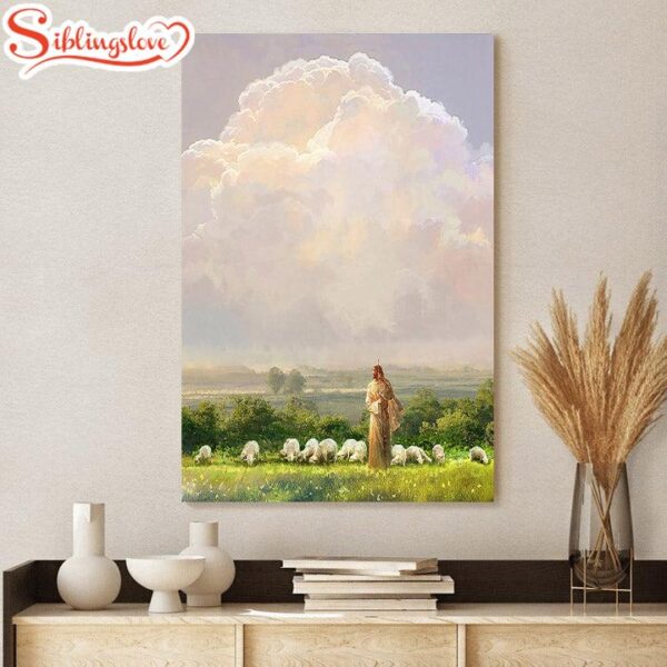 Jesus And The Lamb Picture I Shall Not Want Portrait Canvas Wall Art