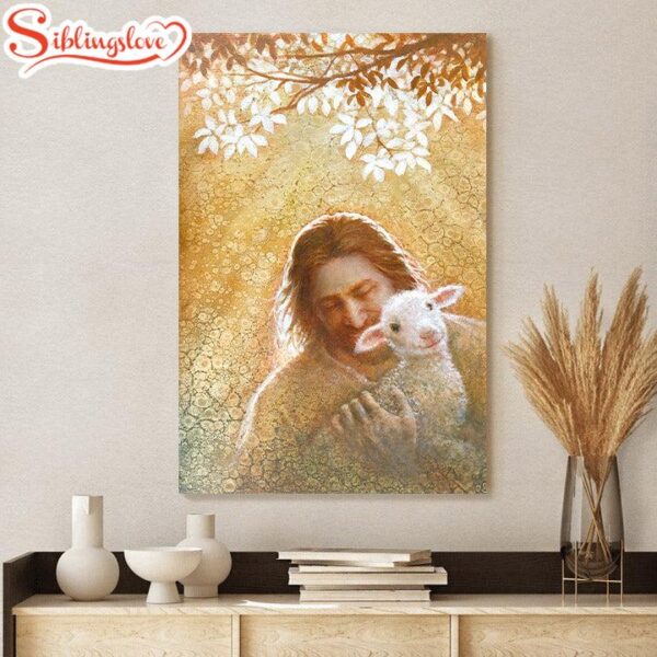 Jesus And The Lamb Picture In Gods Favor Portrait Canvas Wall Art