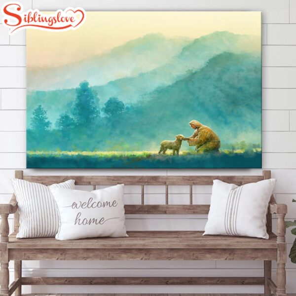 Jesus And The Lamb Picture Little One Canvas Wall Art