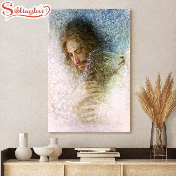 Jesus And The Lamb Picture Lost And Now Found Portrait Canvas Wall Art