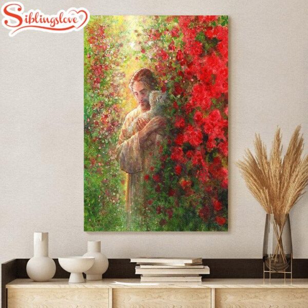 Jesus And The Lamb Picture Love Everlasting Portrait Canvas Wall Art