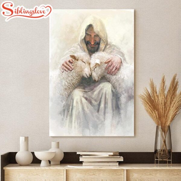 Jesus And The Lamb Picture Love Is Portrait Canvas Wall Art