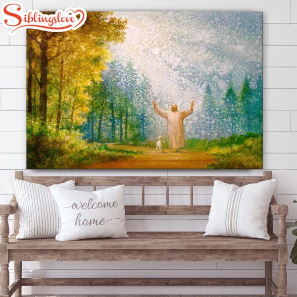 Jesus And The Lamb Picture Oh My Father Canvas Wall Art