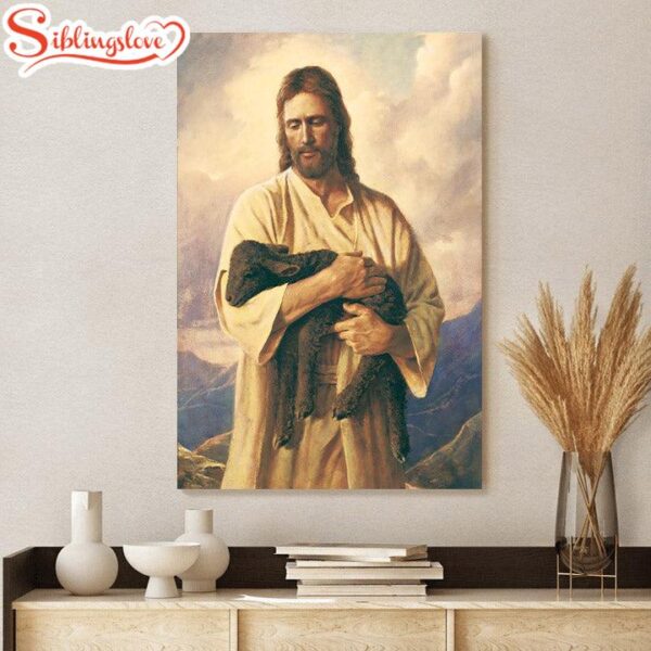 Jesus And The Lamb Picture Ones Lost Portrait Canvas Wall Art