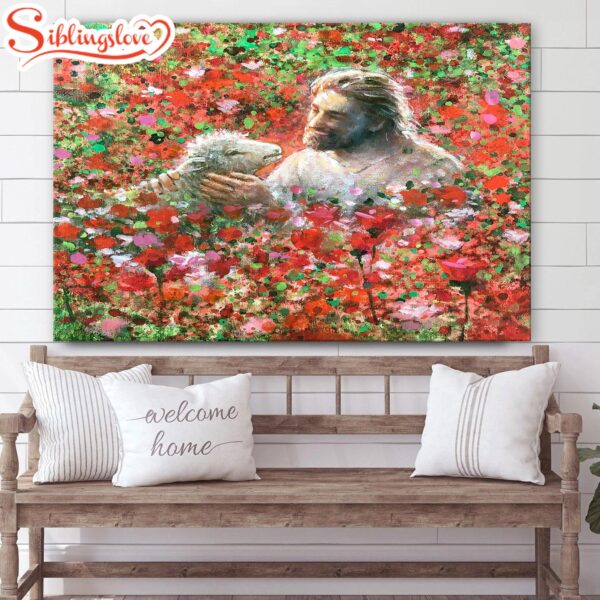 Jesus And The Lamb Picture Red Like Crimson Canvas Wall Art