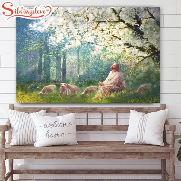 Jesus And The Lamb Picture Sweet Is The Work Canvas Wall Art