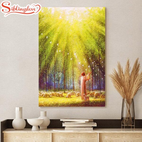 Jesus And The Lamb Picture The Light Of His Love Portrait Canvas Wall Art